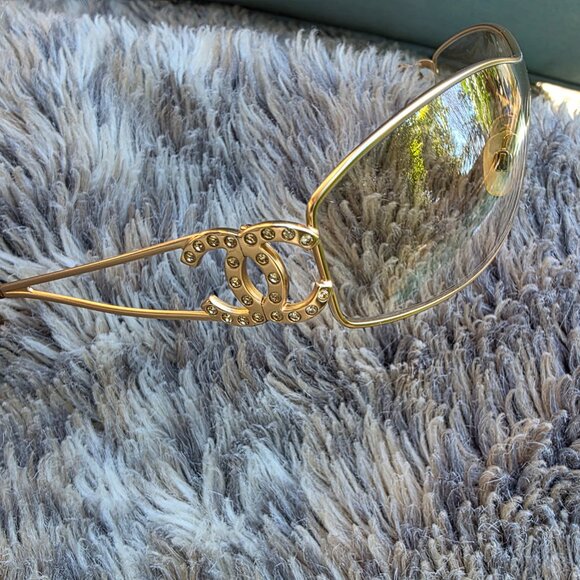 Authentic Chanel Gold Sunglasses crystal CC main image 4